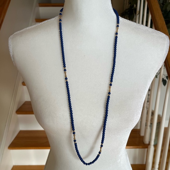🔴 Vintage beaded necklace blue costume jewelry - Picture 2 of 4